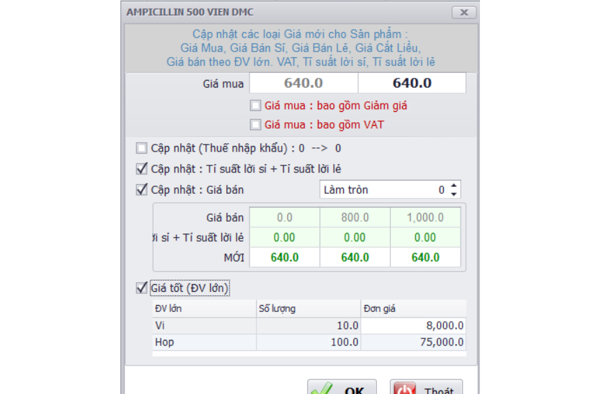Cập nhật giá bán sản phẩm