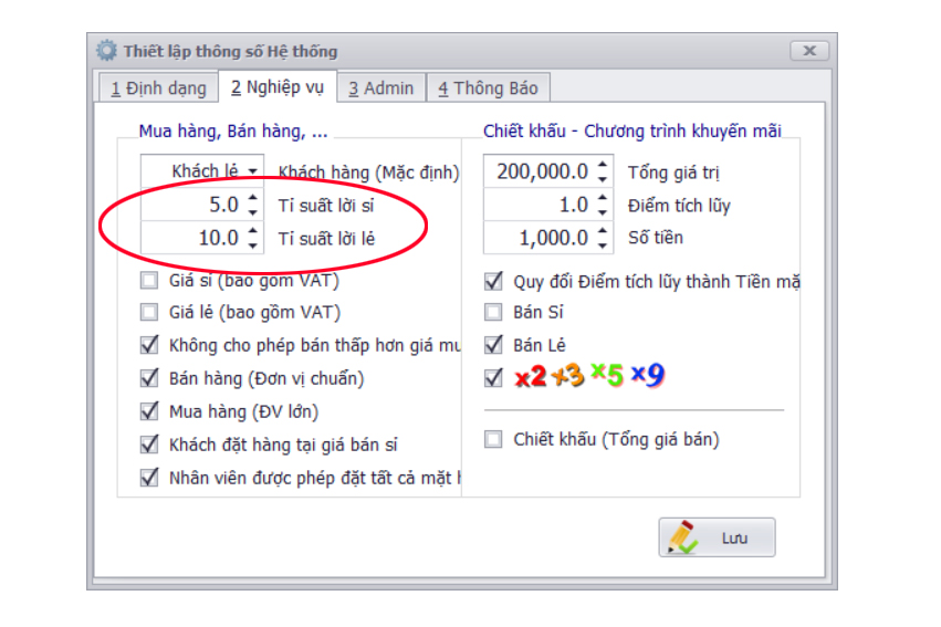 Định tỷ lệ phần trăm lợi nhuận